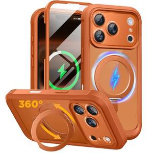 lot 20389 image: miracase for iPhone 17 Pro Max Case with 360° Magnetic Ring Stand Compatible with Magsafe Full-Body Drop Proof Bumper Phone Case with Built-in 10H Tempered Glass Screen Protector,Orange