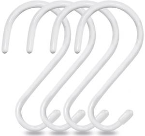 lot 20411 image: Mzekgxm 4 Pack Large S Hooks for Hanging Heavy Duty, 6 inch Non Slip Vinyl Coated Metal Closet S Hooks for Hanging Kitchen Utensil Pot Pan Cups Clothes Jeans Towels Hats Bags Plants (White)