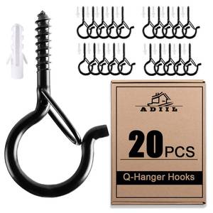 lot 20437 image: ADIIL Q Hanger Ceiling Screw Hooks for Hanging Outdoor String Light, Plants (Open Box,May Be Missing Pieces)