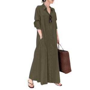 lot 20449 image: chouyatou Womens Basic Loose Fit Long Sleeve Button Up Maxi Shirt Dress with Pockets (Medium, Army Green)