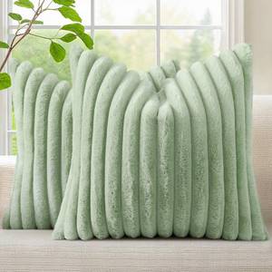 lot 20450 image: decorUhome Fall Faux Fur Throw Pillow Covers 18x18 Set of 2 Sage Green