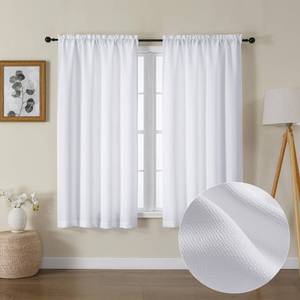 lot 20452 image: Lecloud Bessie White Curtains 54 Inch Length 2 Panels Set, Faux Linen Semi Sheer Curtains Drapes, Elegant Window Treatments for Bedroom Decor with Rod Pocket, Each 30 W x 54 L