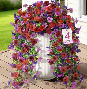 lot 20460 image: Alupssuc 4PCS Artificial Hanging Flowers UV Resistant Silk Daisy, 4 Colors