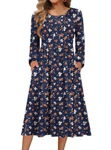 lot 20461 image: Zeagoo Fall Dresses for Women 2026 Long Sleeve Long Dress Casual Swing Mini Dress for Beach Vacation Bohemian Floral Print Sundress with Pockets Large