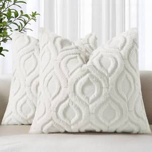 lot 20462 image: decorUhome Faux Fur Soft Cream White Throw Pillow Covers 20x20 Set of 2