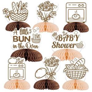 lot 20463 image: Bun in The Oven Themed Honeycomb Center Table Decorations Hand Drawn Bun in The Oven Baby Shower Tapestry Decor Bread for Baby Shower Party Supplies