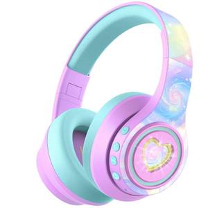 lot 20469 image: iClever Auraa Active Noise Cancelling Headphones for Kids, LED Light Up, Bluetooth 6.0, Safe Volume 80dBA, 47H Play Time,Fast Charging,Kids Headphones Wireless with Mic AUX Cord for Travel iPad,Purple