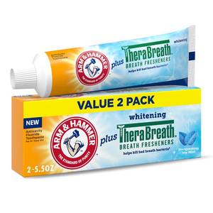 lot 20470 image: ARM & HAMMER Plus TheraBreath Toothpaste, Icy Mint, 5.5 oz, 2-Pack