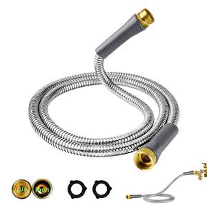 lot 20488 image: JYI&FORGE Short Garden Hose 6ft, Stainless Steel Male to Female Leader Hose