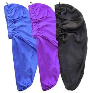 lot 20491 image: 2 Pcs Extra Long Satin Braid Bonnet with Button Sleeping Cap for Women Blue (No Purple, 2 Only)
