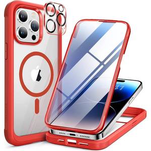 lot 20492 image: Miracase Magnetic for iPhone 14 Pro Max Case 6.7 inch, (Compatible with MagSafe) Upgrade Full-Body Clear Phone Bumper Case with Built-in 9H Tempered Glass Screen Protector, Magnetic Red