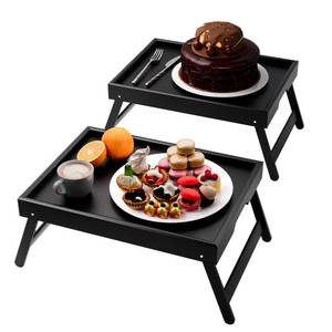 lot 7523 image: Fibogollo Bamboo Bed Tray Table with Folding Legs, 2 Pack
