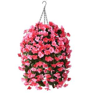 lot 7524 image: INQCMY Artificial Hanging Flower Basket with Begonias