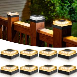 lot 7531 image: Toeuie Solar Post Cap Lights 4x4 Wood Posts 8-Pack