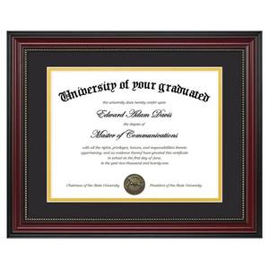 lot 7557 image: Upsimples Diploma Frame 11x14 Wood Grain Gold Beading