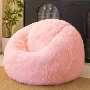 lot 7576 image: HAIHUA Fluffy Faux Fur Bean Bag Chair Cover, Pink