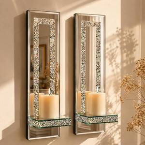 lot 8028 image: HMANGE Crushed Diamond Crystal Candle Wall Sconces Set of 2