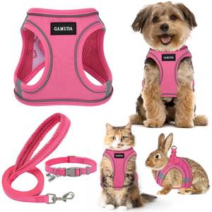 lot 8112 image: GAMUDA Small Pet Harness Collar and Leash Set, XS Pink