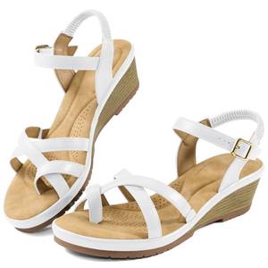lot 8116 image: Aomigoct Womens Wedge Sandals White Size 8