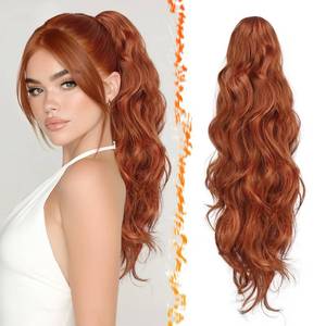 lot 8131 image: BARSDAR 20 Inch Claw Clip Wavy Ponytail Extension Copper Red