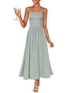 lot 8384 image: ZESICA Womens Strapless Midi Sundress Sage L