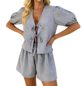 lot 8403 image: Yuemengxuan Womens Y2K Peplum Shirt Shorts Set, Size S
