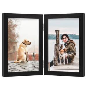 lot 8453 image: Forev 4x6 Double Picture Frame Black Wooden Hinged