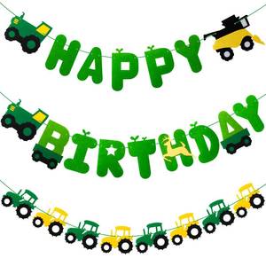 lot 8470 image: Alomois Green Tractor Birthday Banner Set