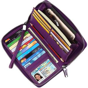 lot 8474 image: Lavemi Womens RFID Blocking Leather Zip Wallet Purple