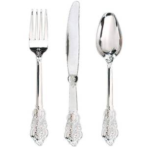 lot 11302 image: WDF 360 Pieces Silver Plastic Disposable Flatware Set