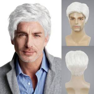 lot 12373 image: Kaneles Mens White Short Layered Synthetic Hair Wig