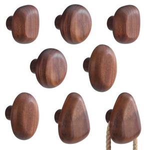 lot 12388 image: Novabright Walnut Wood Wall-Mounted Coat Hooks 8-Piece Set