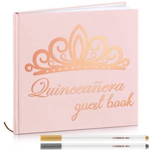 lot 12395 image: Humyoun Pink Quinceanera Guest Book 8.7 Inch Hardcover