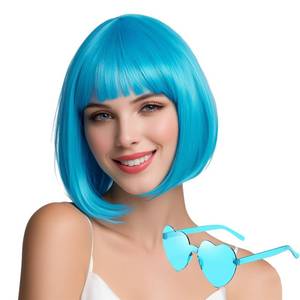 lot 12406 image: VCAY Teal Blue Bob Wig with Bangs 12 Inch