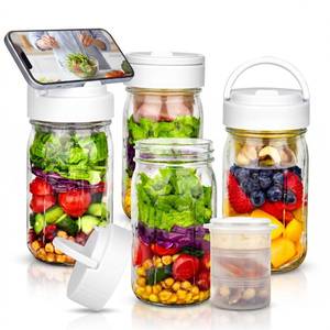 lot 13256 image: Cleangor 32oz Glass Salad Jars 4-Piece Set