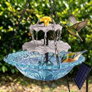 lot 13267 image: TUGFREE Solar Bird Bath Fountain, Blue Acrylic