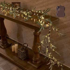 lot 13271 image: Hairui 6FT Lighted Artificial Olive Garland with 96 LED Lights