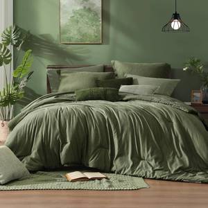 lot 13284 image: Monbix King Size Comforter Set Olive Green 7-Piece