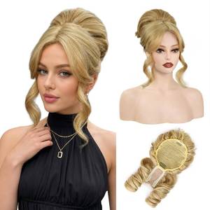 lot 13294 image: Kurope Messy Bun Hair Piece with Bangs Blonde Updo Wig