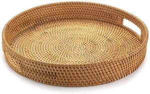 lot 13318 image: Yangqihome Rattan Round Serving Tray 11.8 Inch