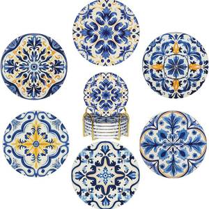 lot 14429 image: ADPON Ceramic Coaster Set of 6 with Metal Holder
