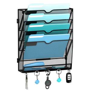 lot 17113 image: JMHUD 5-Tier Wall File Organizer with Hooks, Black
