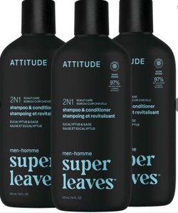 lot 13258 image: Attitude Men Super Leaves 2N1 Scalp Care Shampoo & Conditioner (3-Pack)