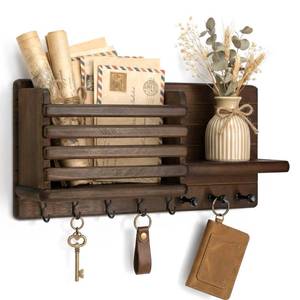 lot 1170 image: Rebee Vision Key Holder Wall Mount with Mail Slot for Home Decor, Brown