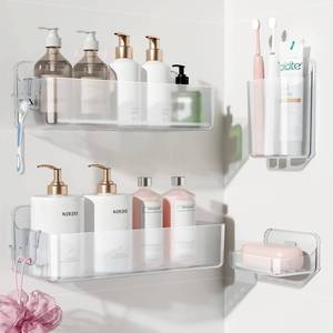 lot 1173 image: Nieifi Adhesive Shower Shelves, Clear, 4 Pieces