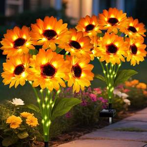 lot 1180 image: Solar Garden Lights Outdoor, 2 Pack Sunflower Lights with 12 Sunflower, Waterproof 60 Led Garden Fall Decor, Gifts for Mom Grandma, Decorative Solar Flowers for Pathway Patio Yard Flowerbed Decoration