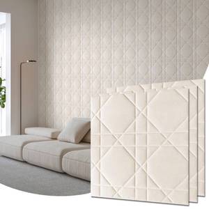 lot 1197 image: Aurawall Velvet 3d wall panels for Interior wall Decor peel and stick, Soundproof Geometric Textured 3d Wall Panels for Living Room, Bedroom, TV Background 17.7 x 17.7, Cover 26.15 Sq.Ft Cream White