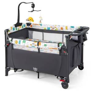 lot 1216 image: BABY JOY 5-in-1 Pack and Play, Baby Bedside Sleeper with Bassinet, Portable Baby Playard with U-Shaped Diaper Changer, Safety Strap, Multifunction Baby Bassinet Bedside Crib from Newborn to Toddlers