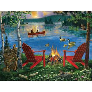lot 2001 image: 550 Piece Puzzle for Adults Adirondack Chairs and FIRE