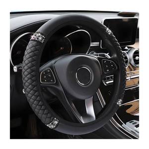 lot 2456 image: Osilly 15 Inch Rhinestone Leather Steering Wheel Cover, Black